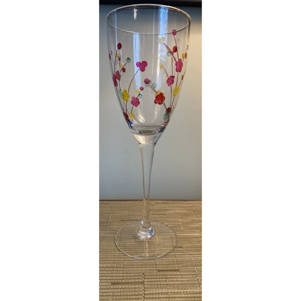 Pier 1 Cherry Blossom Water/Wine Glass Etched Discontinued 9.25
